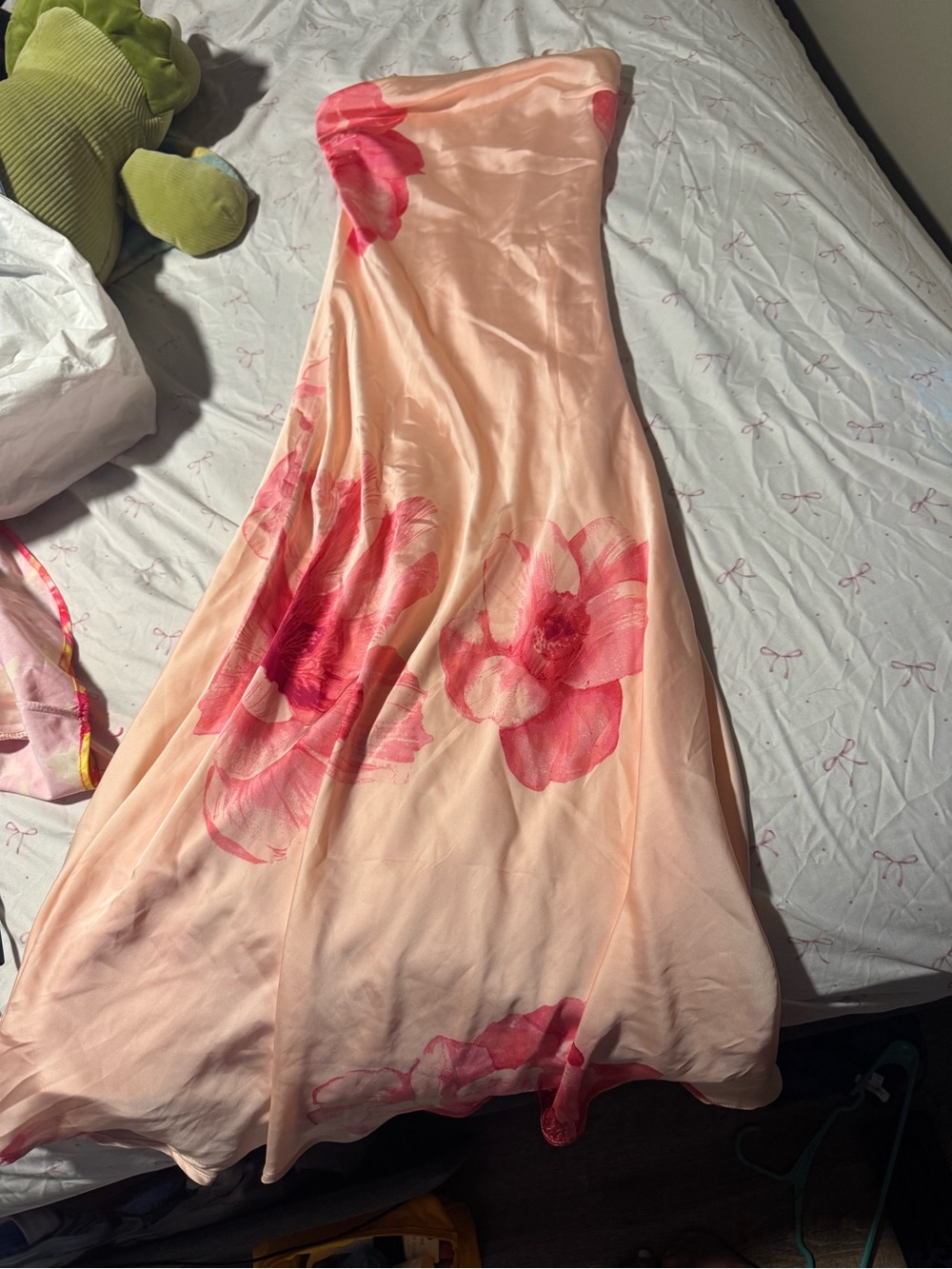 T.J.Maxx Peach Strapless Floral Gown with Pink Blooms